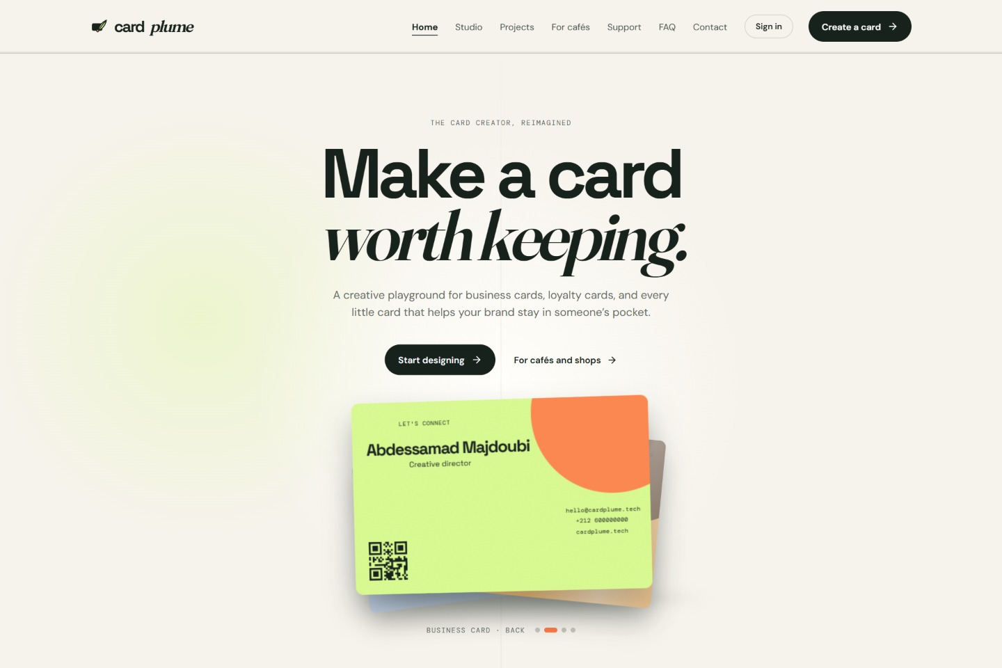 Cardplume card design platform built by Majdoubi Abdessamad